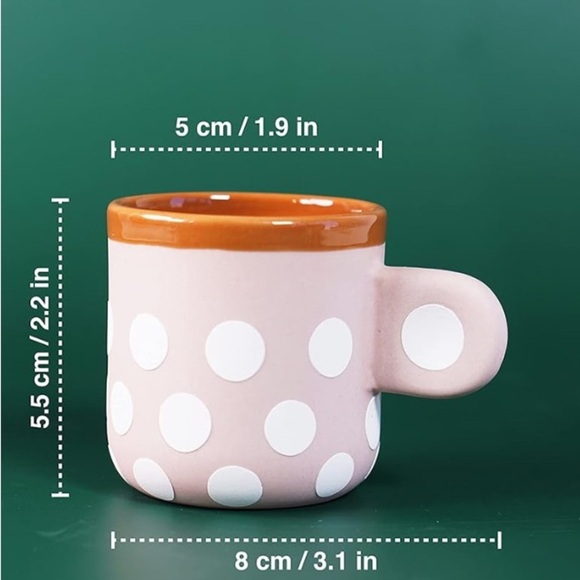KAKI Espresso Cups Set of 2-3 Ounce Clay Espresso Cups Pink with White Polka Dot - Picture 6 of 6